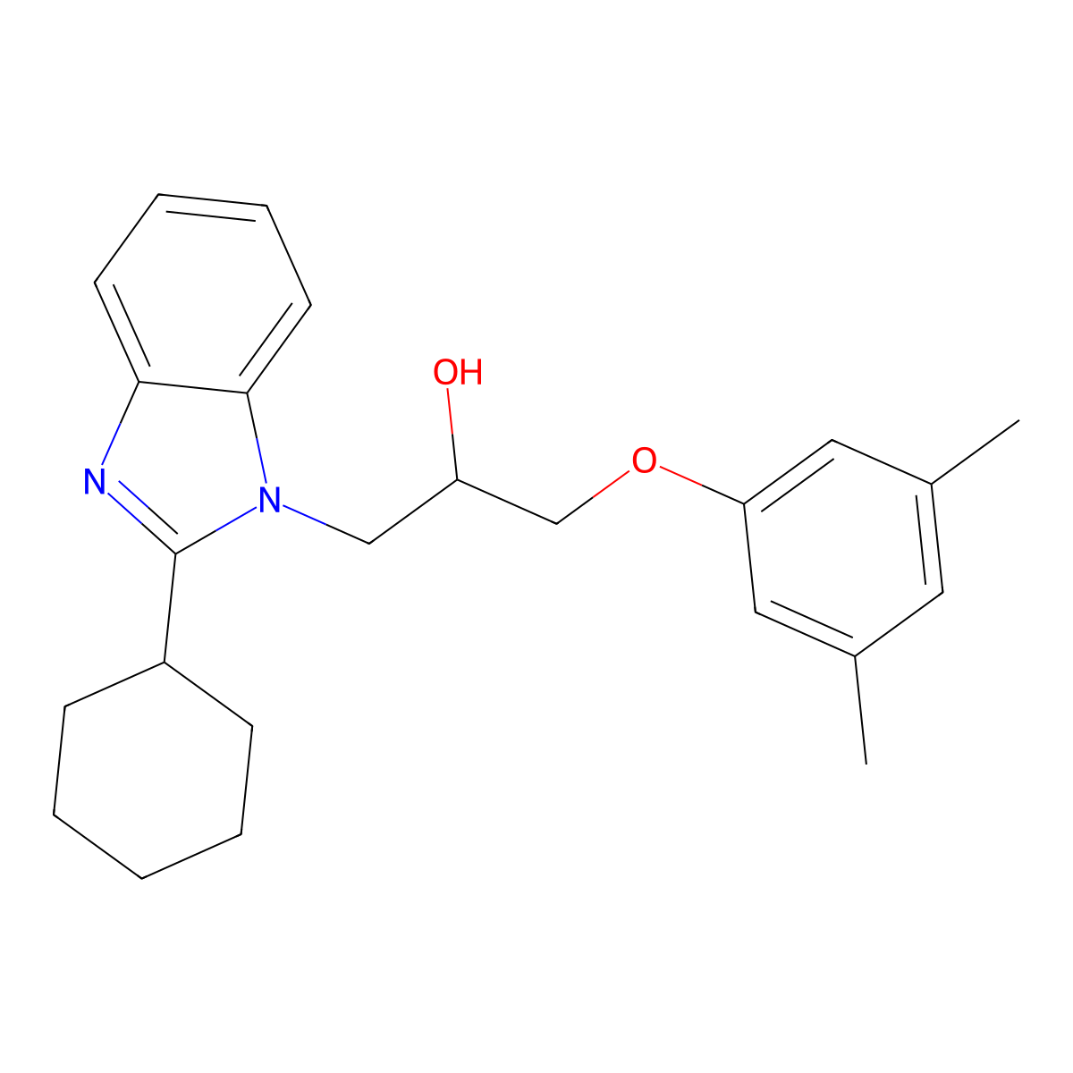 3-(3,5-Dimethylphenoxy)-1-(2-cyclohexylbenzimidazolyl)propan-2-ol molecular structure, CAS 1018127-30-4