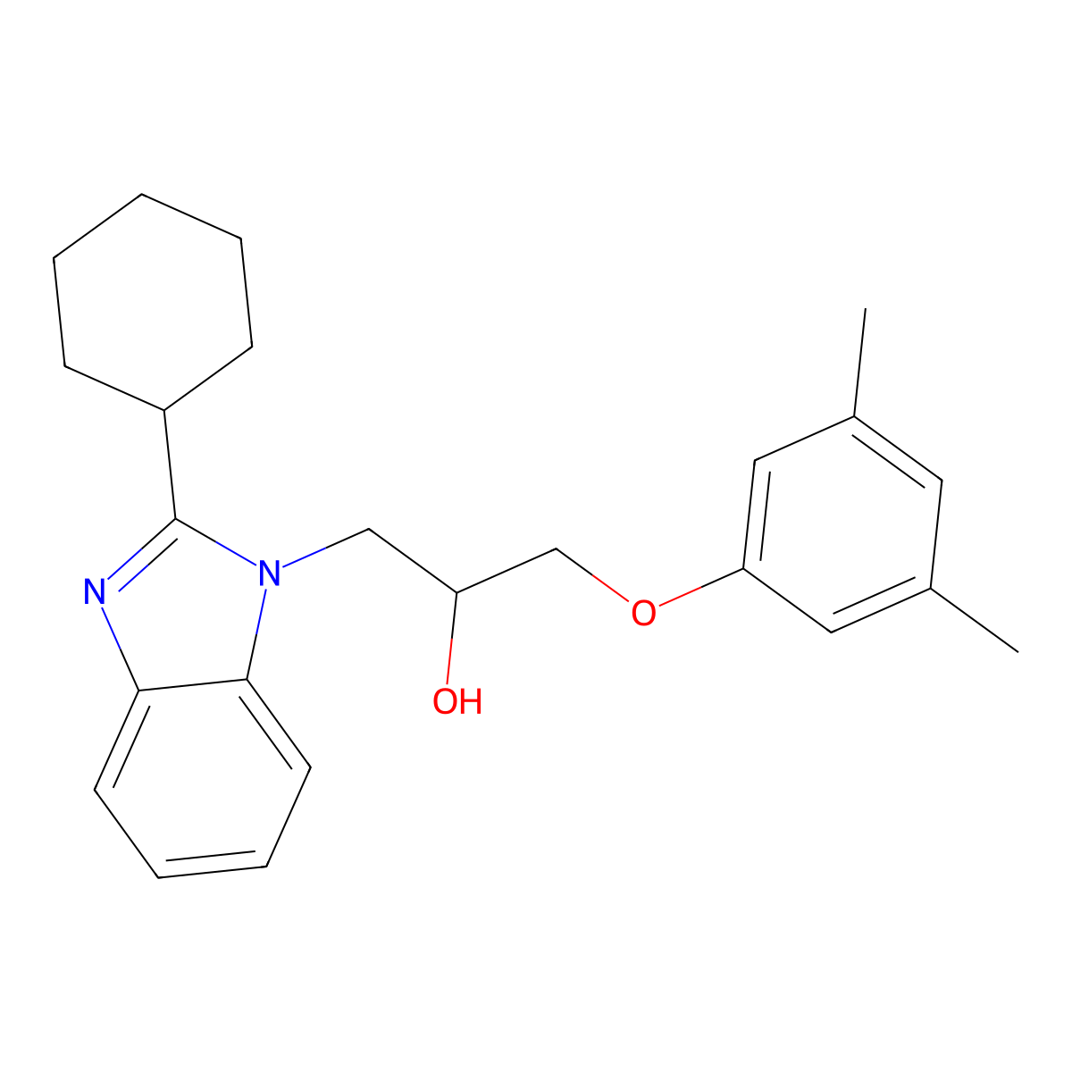 3-(3,5-Dimethylphenoxy)-1-(2-cyclohexylbenzimidazolyl)propan-2-ol molecular structure, CAS 1018127-30-4