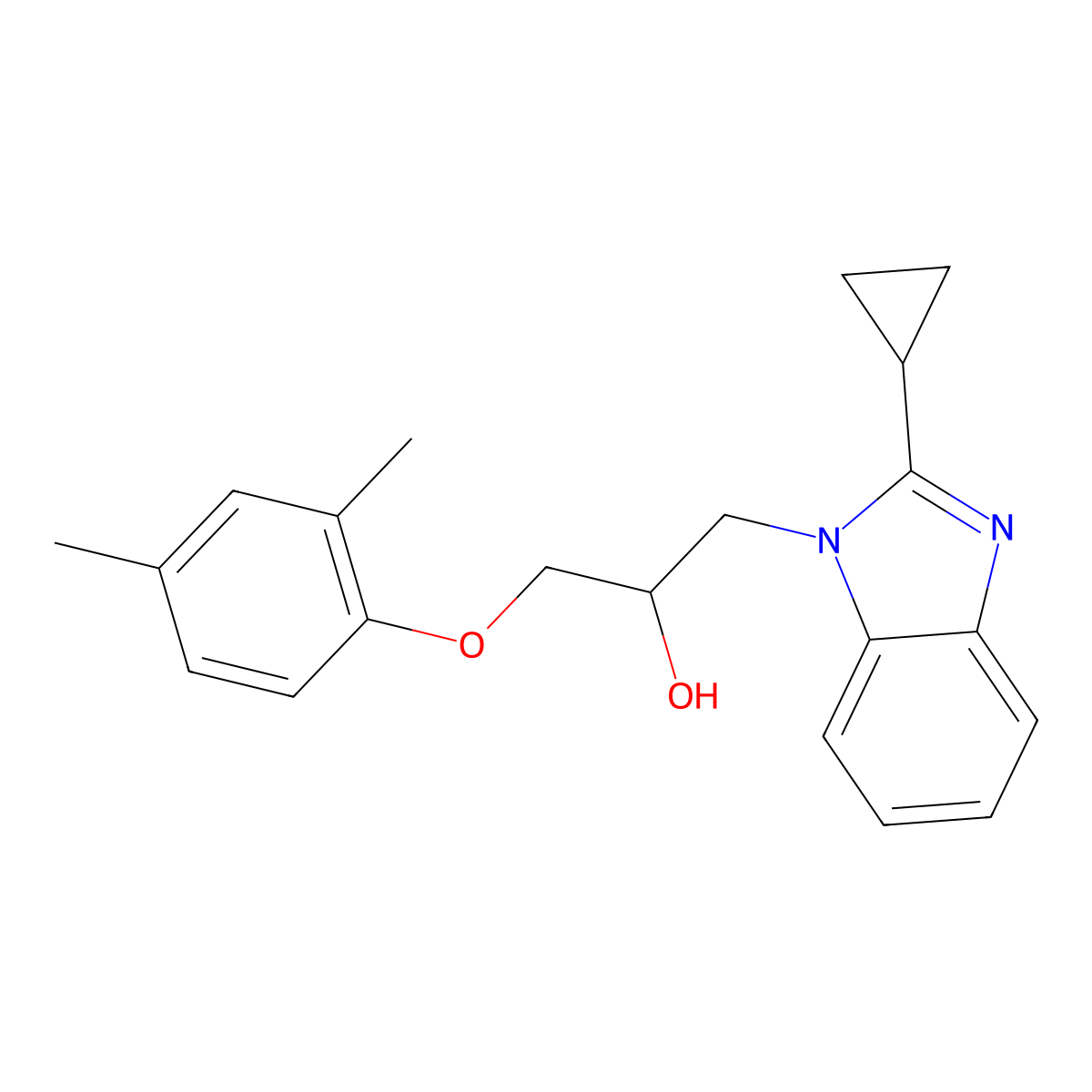 3-(2,4-Dimethylphenoxy)-1-(2-cyclopropylbenzimidazolyl)propan-2-ol molecular structure, CAS 1018127-42-8