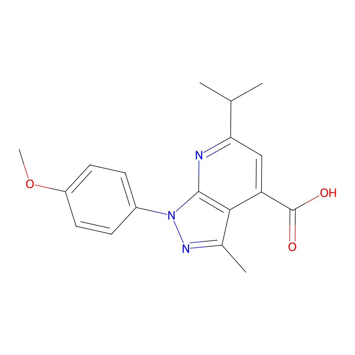 6-Isopropyl-1-(4-methoxyphenyl)-3-methyl-1H-pyrazolo[3,4-b]pyridine-4-carboxylic acid molecular structure, CAS 1018127-49-5