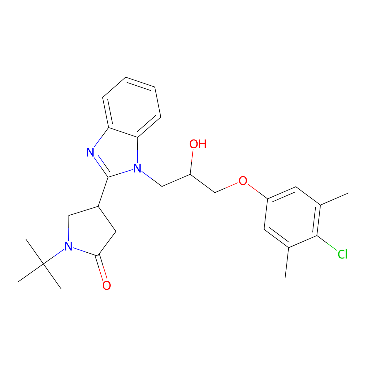 1-tert-butyl-4-{1-[3-(4-chloro-3,5-dimethylphenoxy)-2-hydroxypropyl]-1H-benzimidazol-2-yl}pyrrolidin-2-one molecular structure, CAS 1018127-50-8