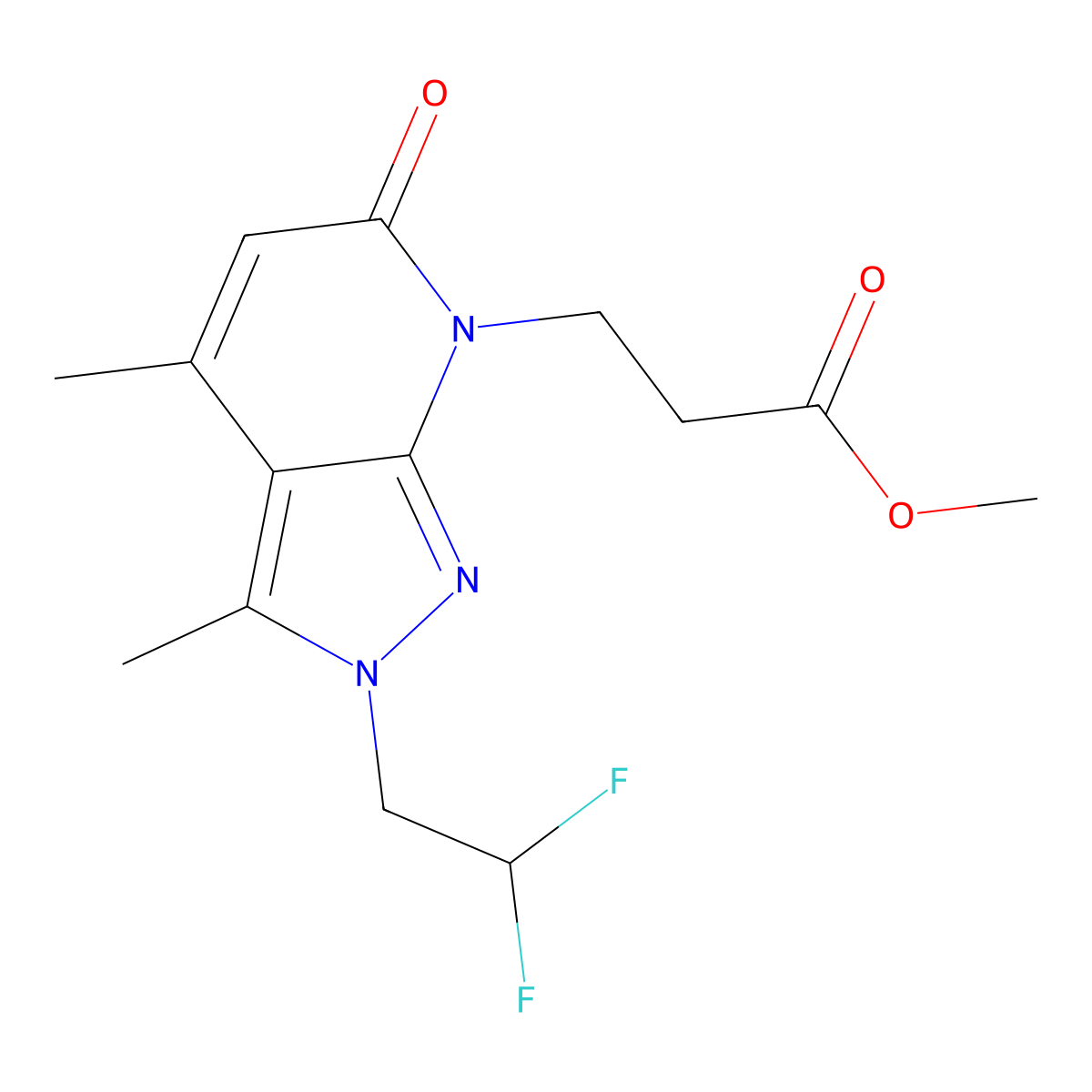 Methyl 3-(2-(2,2-difluoroethyl)-3,4-dimethyl-6-oxo-2H-pyrazolo[3,4-b]pyridin-7(6H)-yl)propanoate molecular structure, CAS 1018127-66-6