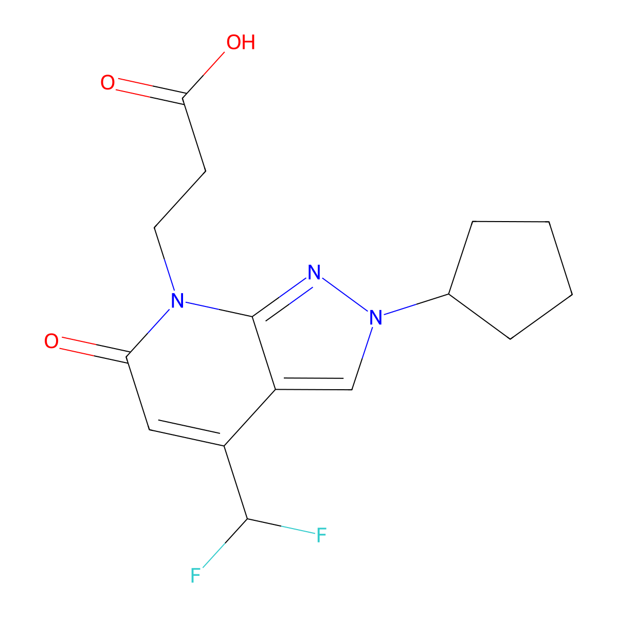 3-[2-cyclopentyl-4-(difluoromethyl)-6-oxo-2,6-dihydro-7H-pyrazolo[3,4-b]pyridin-7-yl]propanoic acid molecular structure, CAS 1018127-70-2