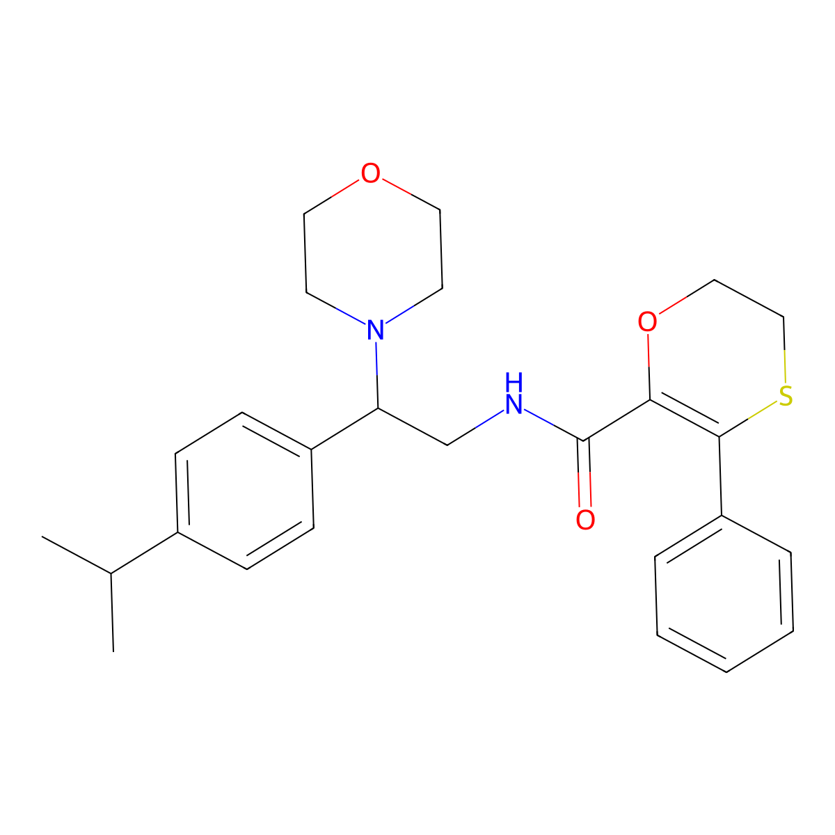 N-{2-(morpholin-4-yl)-2-[4-(propan-2-yl)phenyl]ethyl}-3-phenyl-5,6-dihydro-1,4-oxathiine-2-carboxamide molecular structure, CAS 1018127-73-5