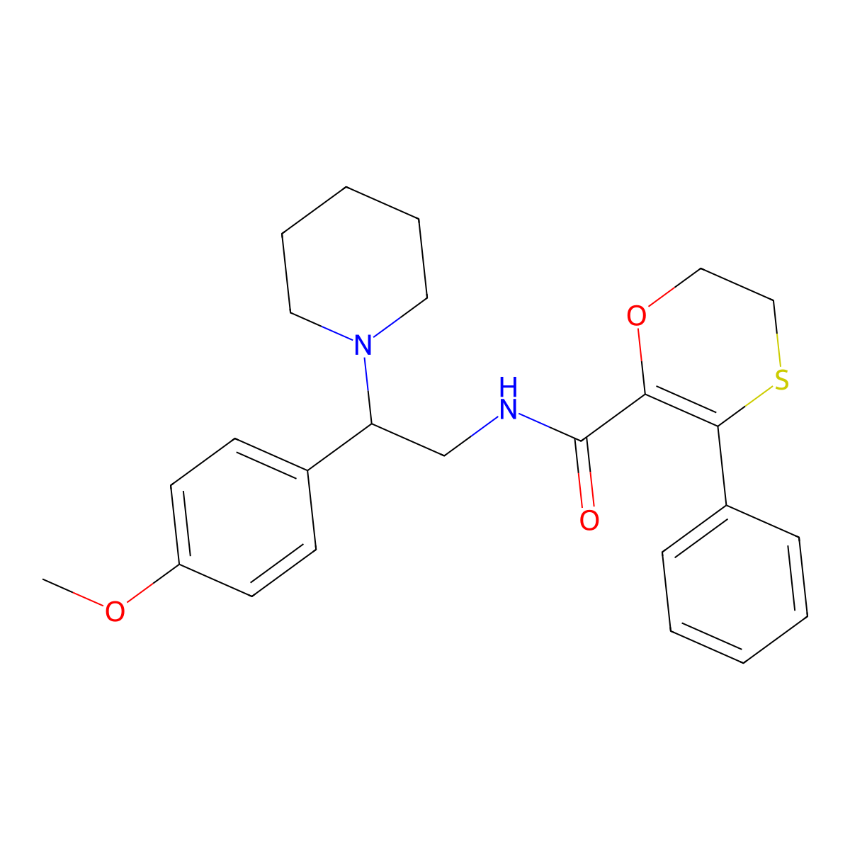 N-[2-(4-methoxyphenyl)-2-(piperidin-1-yl)ethyl]-3-phenyl-5,6-dihydro-1,4-oxathiine-2-carboxamide molecular structure, CAS 1018127-77-9