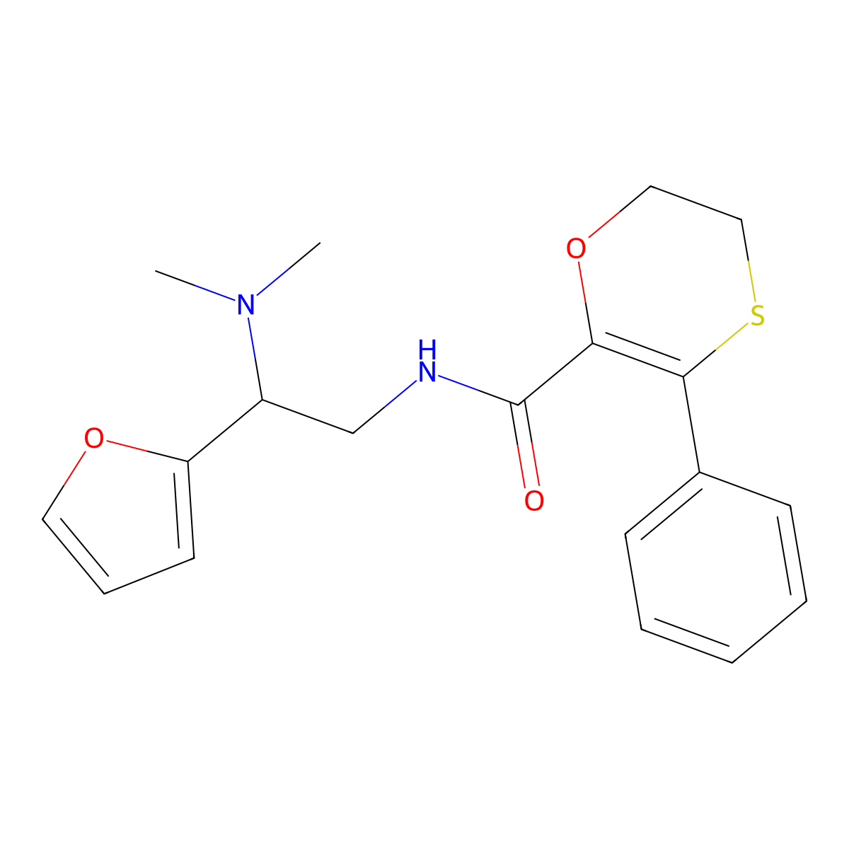 N-[2-(dimethylamino)-2-(furan-2-yl)ethyl]-3-phenyl-5,6-dihydro-1,4-oxathiine-2-carboxamide molecular structure, CAS 1018127-81-5