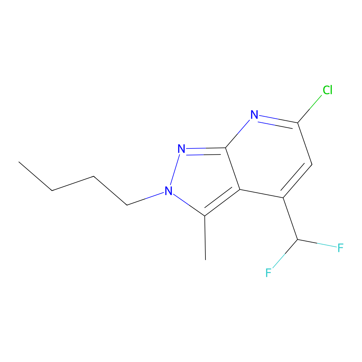 2-butyl-6-chloro-4-(difluoromethyl)-3-methyl-2H-pyrazolo[3,4-b]pyridine molecular structure, CAS 1018127-82-6