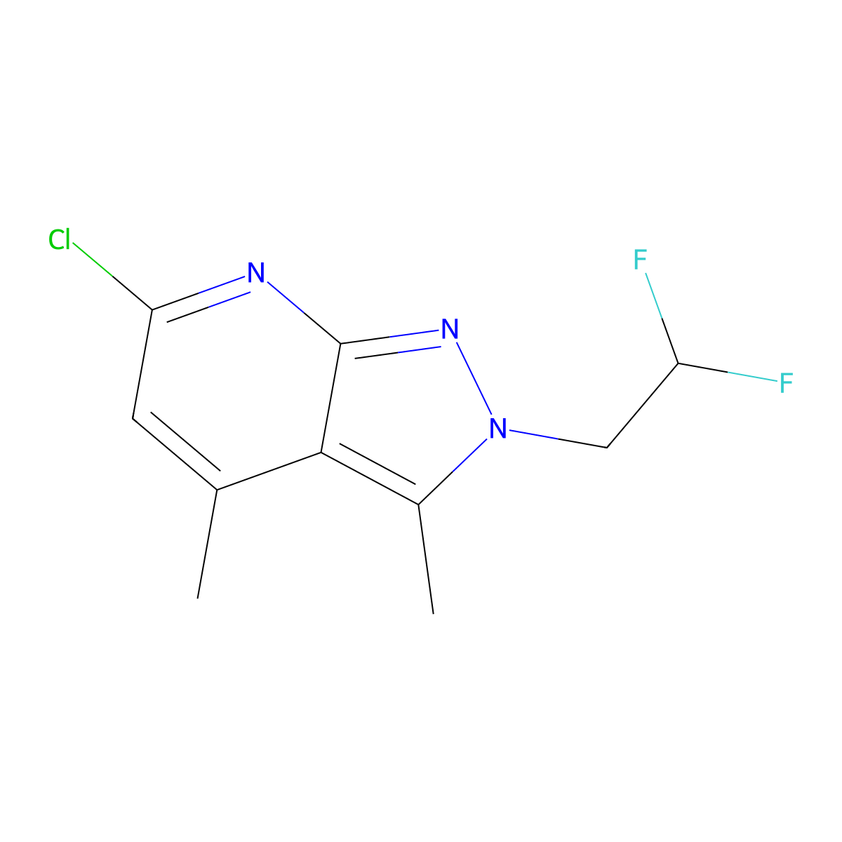 6-chloro-2-(2,2-difluoroethyl)-3,4-dimethyl-2H-pyrazolo[3,4-b]pyridine molecular structure, CAS 1018127-86-0