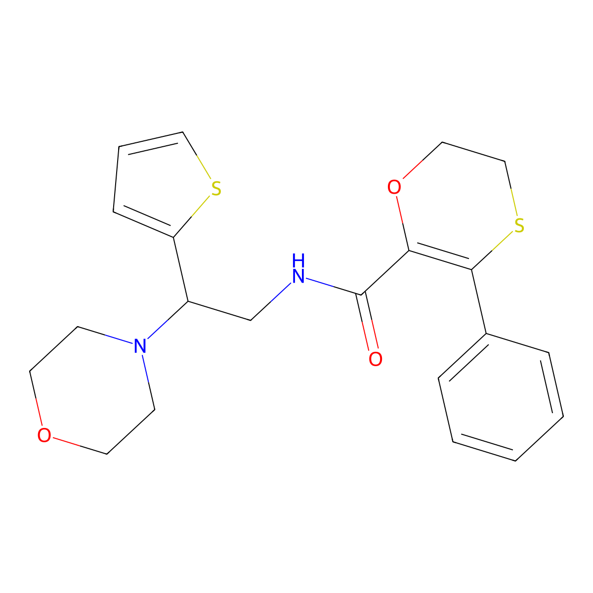N-[2-(morpholin-4-yl)-2-(thiophen-2-yl)ethyl]-3-phenyl-5,6-dihydro-1,4-oxathiine-2-carboxamide molecular structure, CAS 1018127-89-3