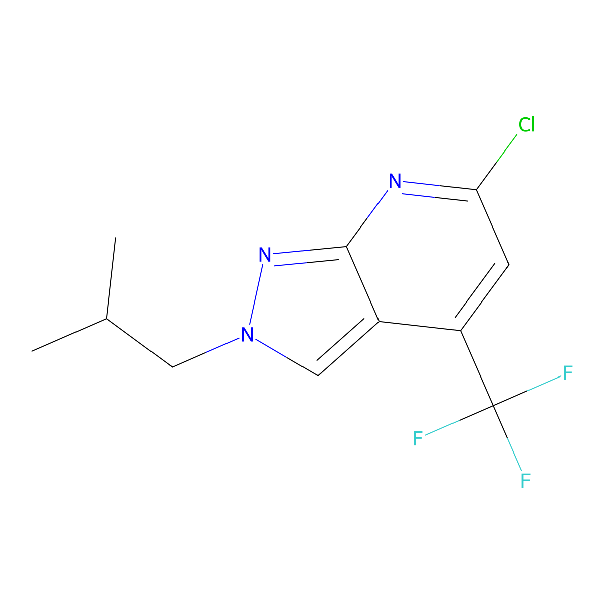 6-Chloro-2-isobutyl-4-(trifluoromethyl)-2H-pyrazolo[3,4-b]pyridine molecular structure, CAS 1018127-90-6