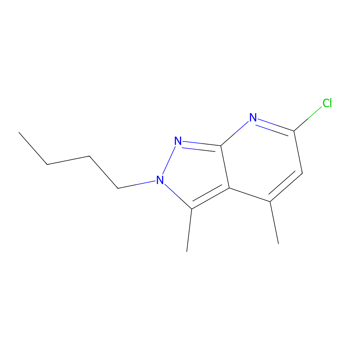 2-butyl-6-chloro-3,4-dimethyl-2H-pyrazolo[3,4-b]pyridine molecular structure, CAS 1018127-94-0