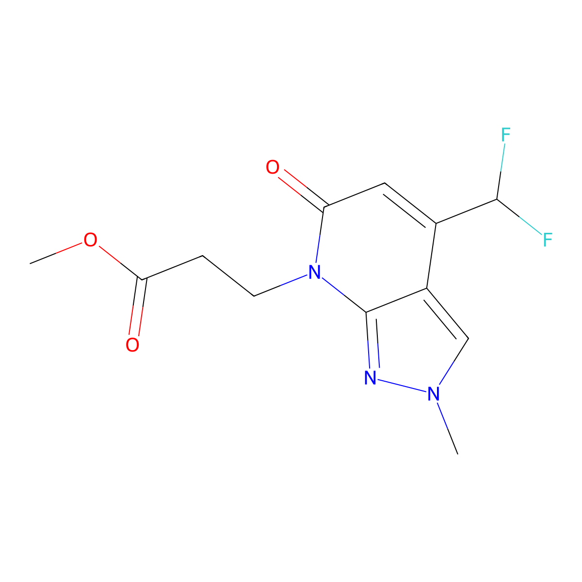 Methyl 3-(4-(difluoromethyl)-2-methyl-6-oxo-2H-pyrazolo[3,4-b]pyridin-7(6H)-yl)propanoate molecular structure, CAS 1018127-98-4