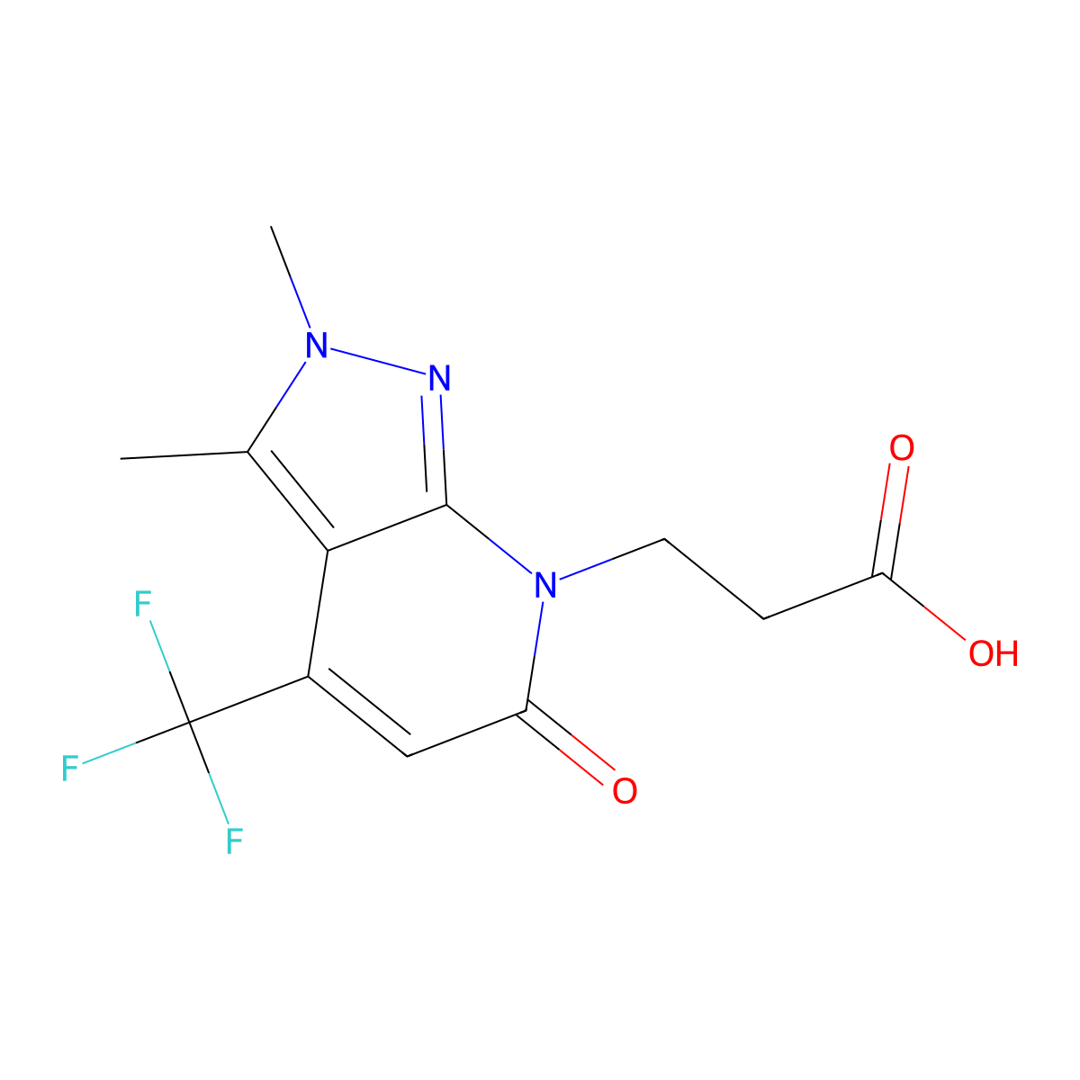 3-[2,3-dimethyl-6-oxo-4-(trifluoromethyl)-2,6-dihydro-7H-pyrazolo[3,4-b]pyridin-7-yl]propanoic acid molecular structure, CAS 1018128-02-3