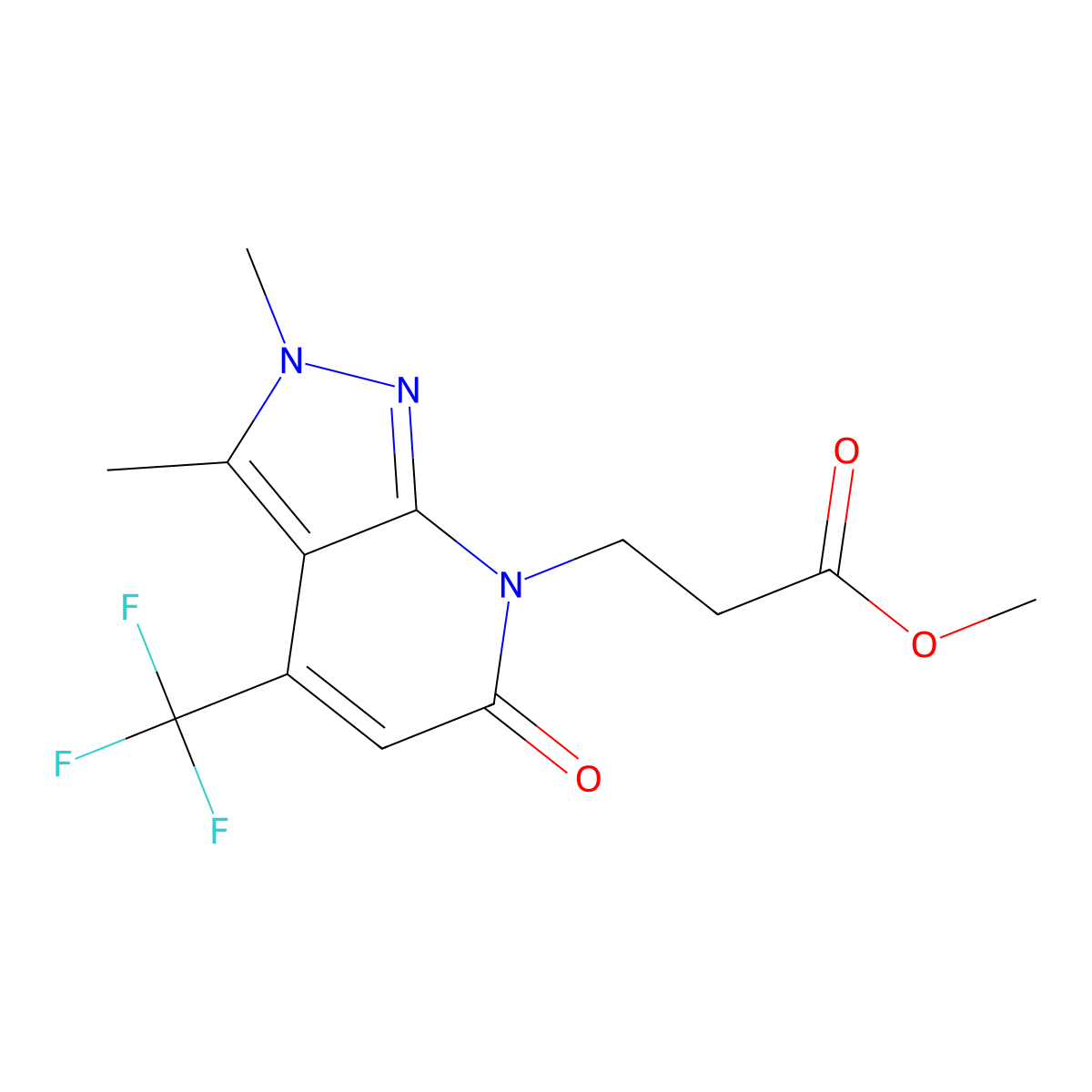 Methyl 3-(2,3-dimethyl-6-oxo-4-(trifluoromethyl)-2H-pyrazolo[3,4-b]pyridin-7(6H)-yl)propanoate molecular structure, CAS 1018128-14-7