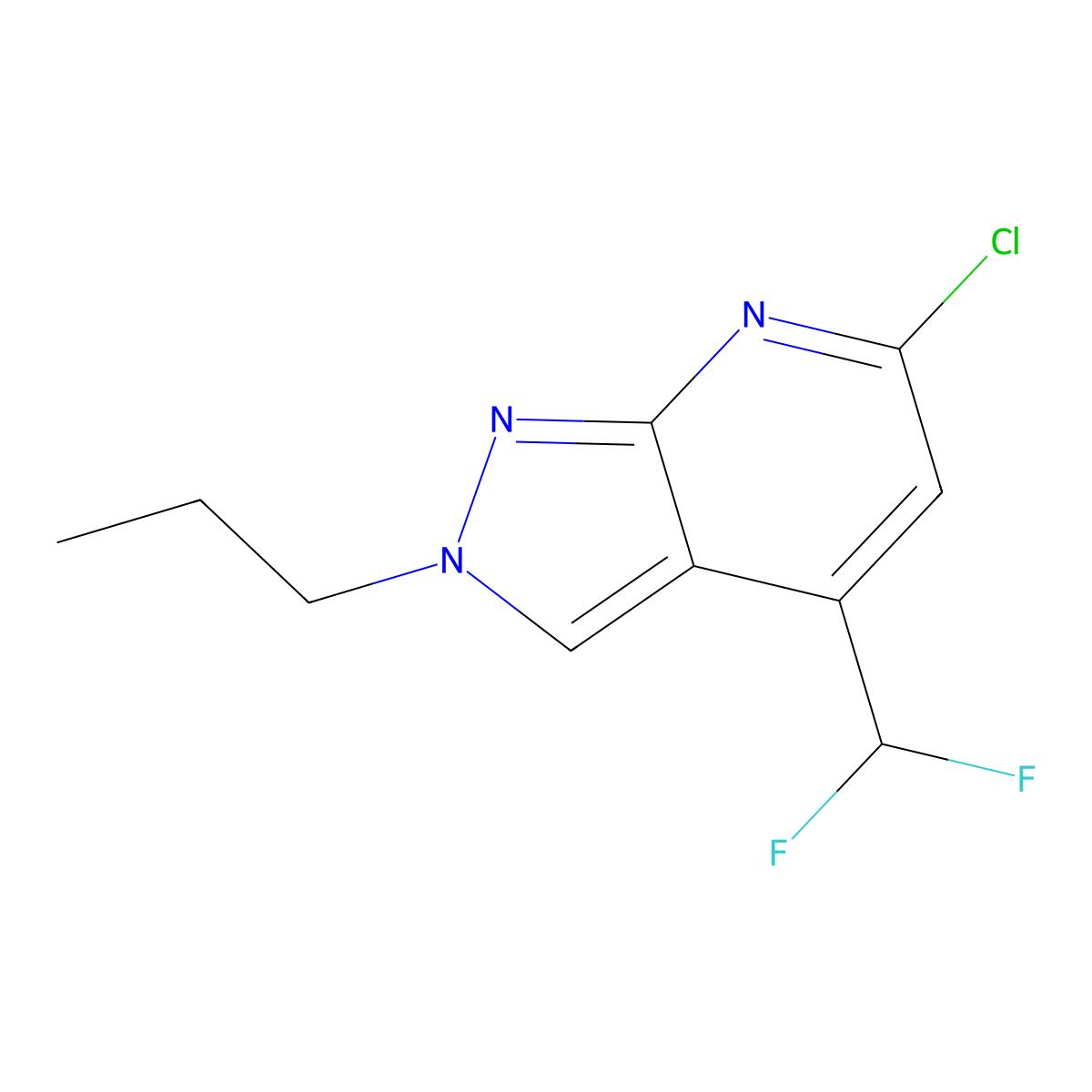 6-chloro-4-(difluoromethyl)-2-propyl-2H-pyrazolo[3,4-b]pyridine molecular structure, CAS 1018128-29-4
