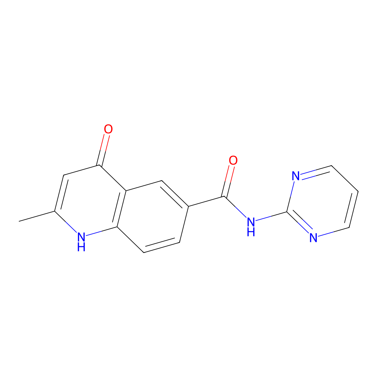 2-methyl-4-oxo-N-(pyrimidin-2-yl)-1,4-dihydroquinoline-6-carboxamide molecular structure, CAS 1018128-34-1