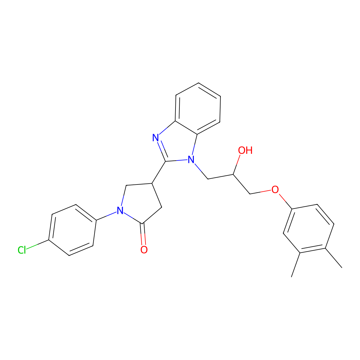 1-(4-chlorophenyl)-4-{1-[3-(3,4-dimethylphenoxy)-2-hydroxypropyl]-1H-benzimidazol-2-yl}pyrrolidin-2-one molecular structure, CAS 1018128-54-5