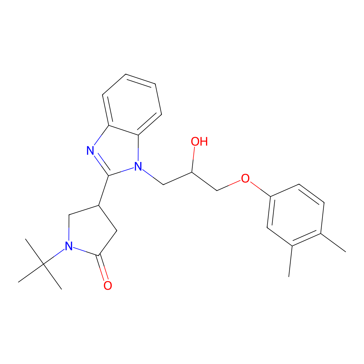 1-(Tert-butyl)-4-{1-[3-(3,4-dimethylphenoxy)-2-hydroxypropyl]benzimidazol-2-yl}pyrrolidin-2-one molecular structure, CAS 1018128-58-9