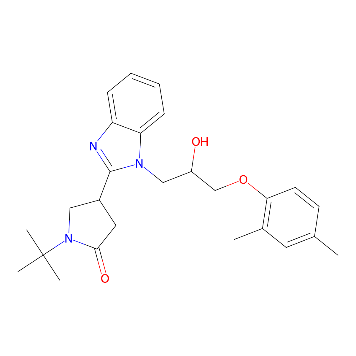 1-(Tert-butyl)-4-{1-[3-(2,4-dimethylphenoxy)-2-hydroxypropyl]benzimidazol-2-yl}pyrrolidin-2-one molecular structure, CAS 1018128-62-5