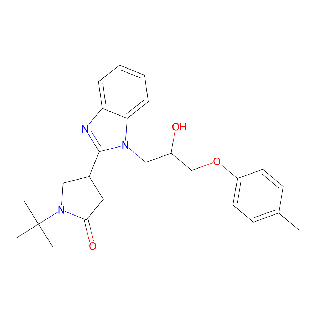 1-tert-butyl-4-{1-[2-hydroxy-3-(4-methylphenoxy)propyl]-1H-benzimidazol-2-yl}pyrrolidin-2-one molecular structure, CAS 1018128-66-9
