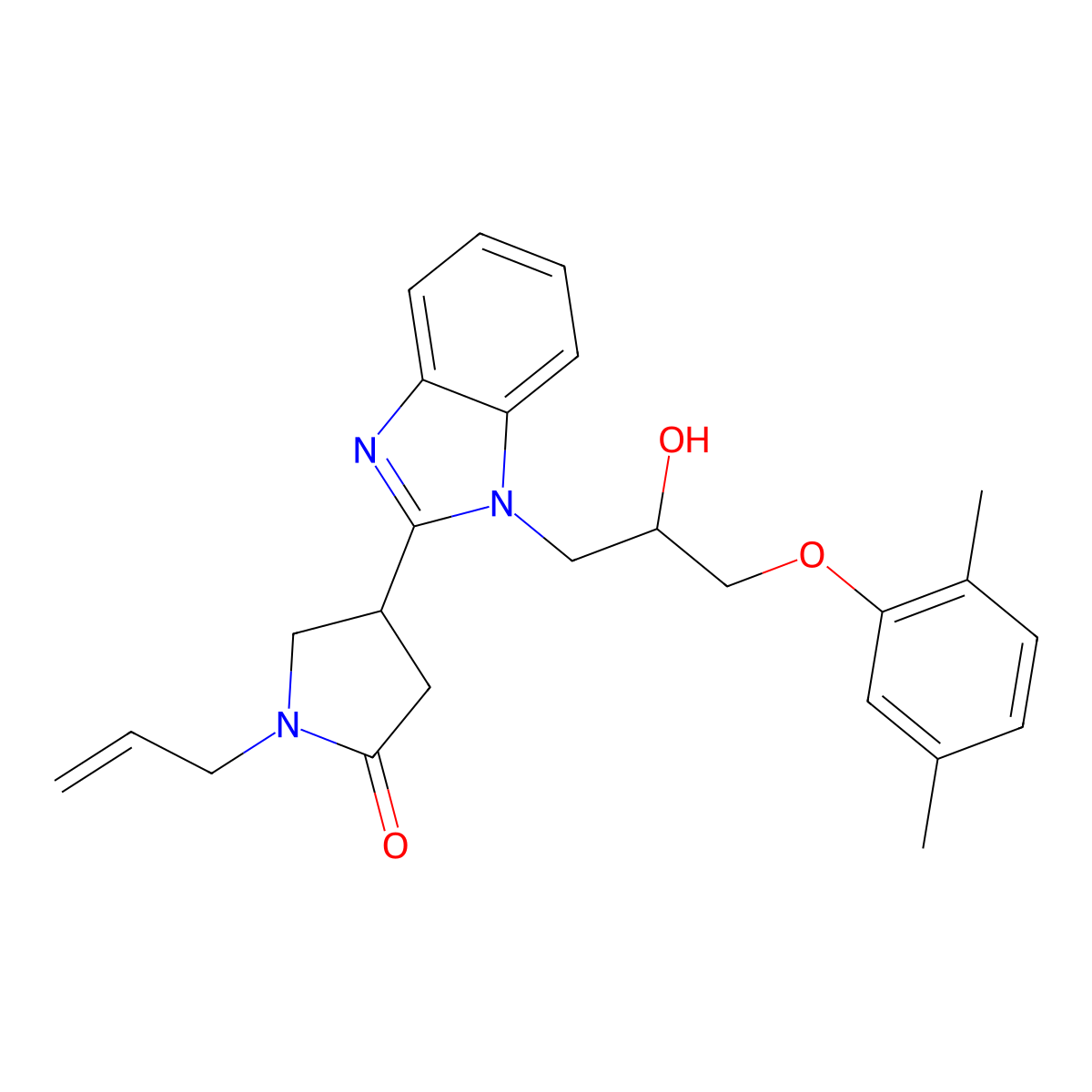 1-allyl-4-{1-[3-(2,5-dimethylphenoxy)-2-hydroxypropyl]-1H-benzimidazol-2-yl}pyrrolidin-2-one molecular structure, CAS 1018128-70-5