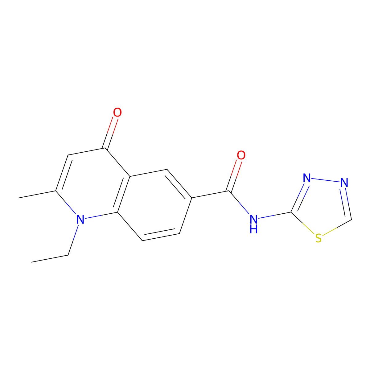 1-ethyl-2-methyl-4-oxo-N-[(2E)-1,3,4-thiadiazol-2(3H)-ylidene]-1,4-dihydroquinoline-6-carboxamide molecular structure, CAS 1018129-48-0