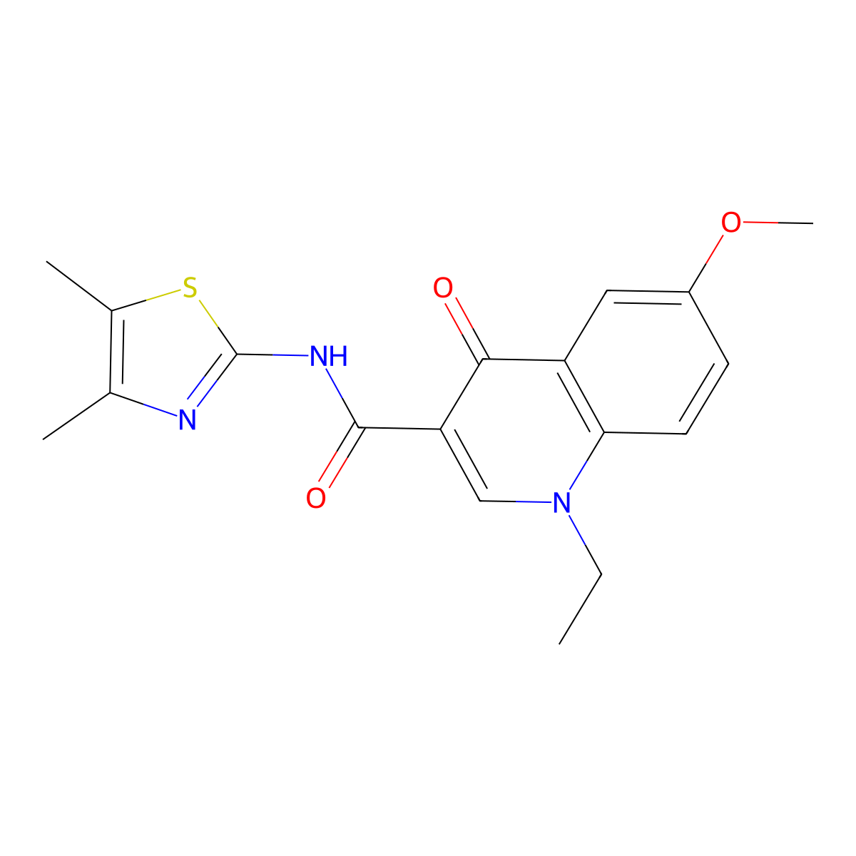N-[(2Z)-4,5-dimethyl-1,3-thiazol-2(3H)-ylidene]-1-ethyl-6-methoxy-4-oxo-1,4-dihydroquinoline-3-carboxamide molecular structure, CAS 1018129-55-9