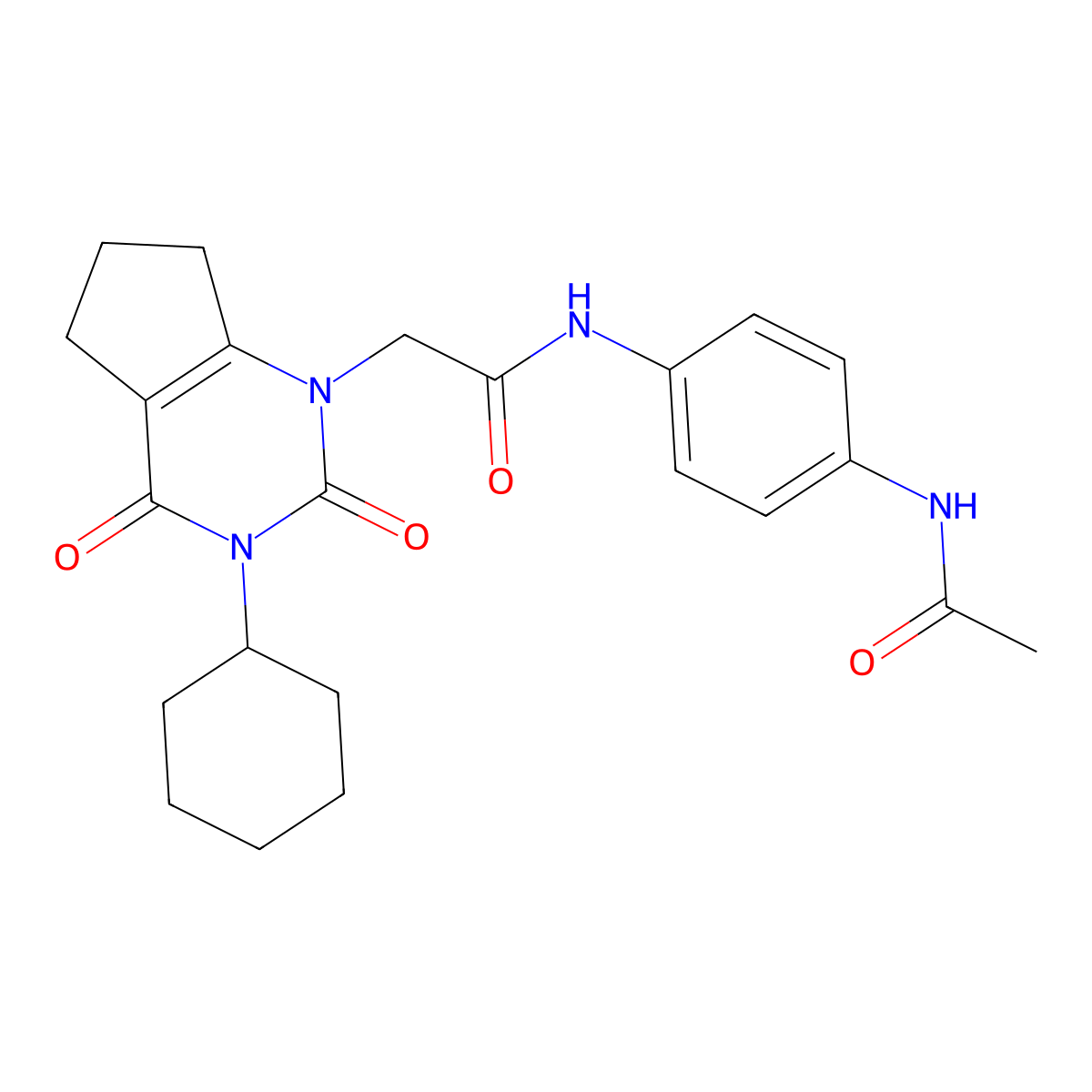 N-(4-acetamidophenyl)-2-(3-cyclohexyl-2,4-dioxo-2,3,4,5,6,7-hexahydro-1H-cyclopenta[d]pyrimidin-1-yl)acetamide molecular structure, CAS 1018129-60-6