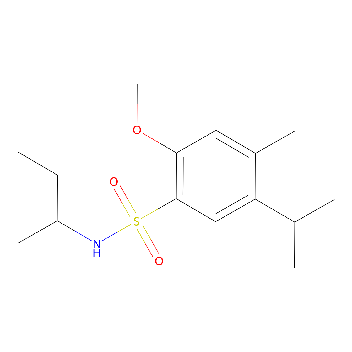 N-(butan-2-yl)-2-methoxy-4-methyl-5-(propan-2-yl)benzene-1-sulfonamide molecular structure, CAS 1018129-61-7