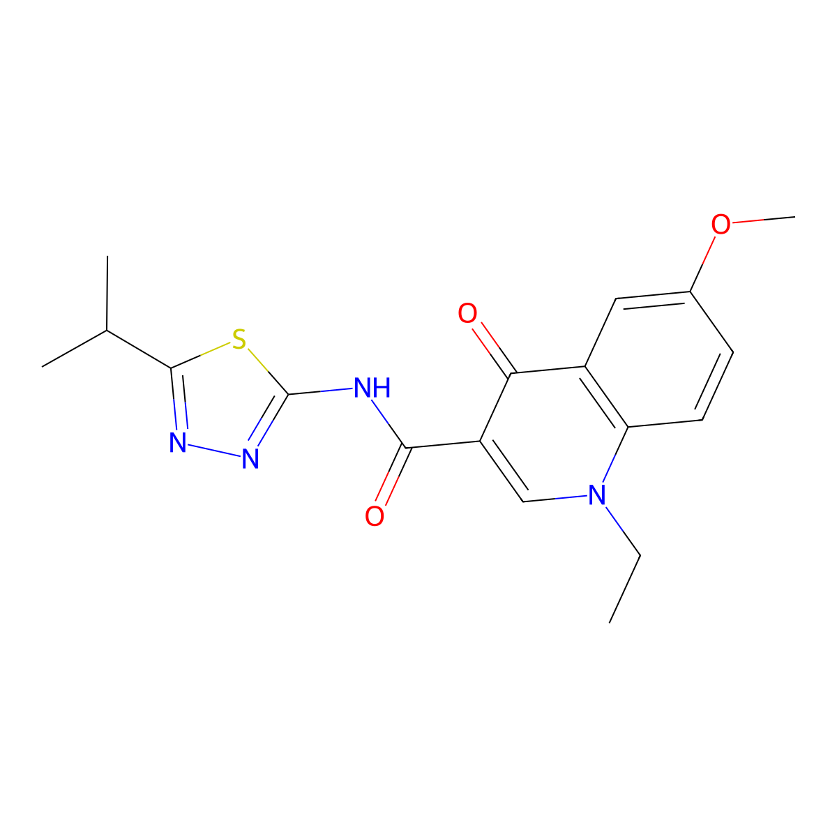 1-ethyl-6-methoxy-4-oxo-N-[5-(propan-2-yl)-1,3,4-thiadiazol-2-yl]-1,4-dihydroquinoline-3-carboxamide molecular structure, CAS 1018129-62-8