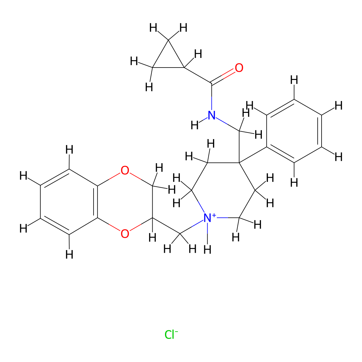 Cyclopropanecarboxamide, N-((1-(1,4-benzodioxan-2-ylmethyl)-4-phenyl-4-piperidyl)methyl)-, hydrochloride molecular structure, CAS 101813-63-2
