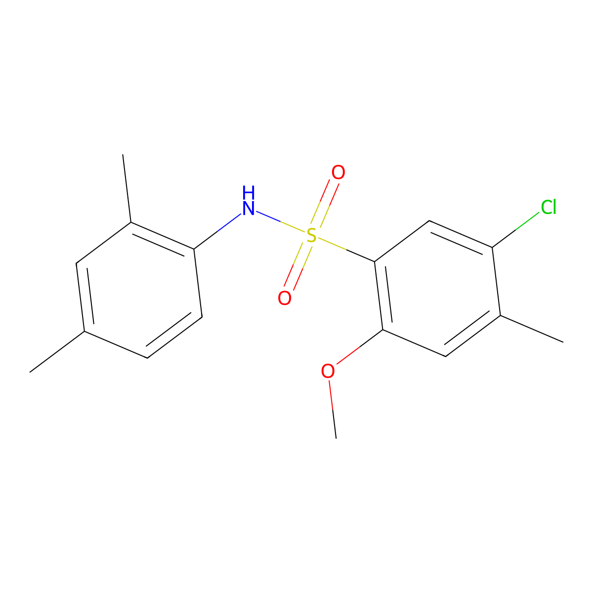 5-chloro-N-(2,4-dimethylphenyl)-2-methoxy-4-methylbenzene-1-sulfonamide molecular structure, CAS 1018130-05-6