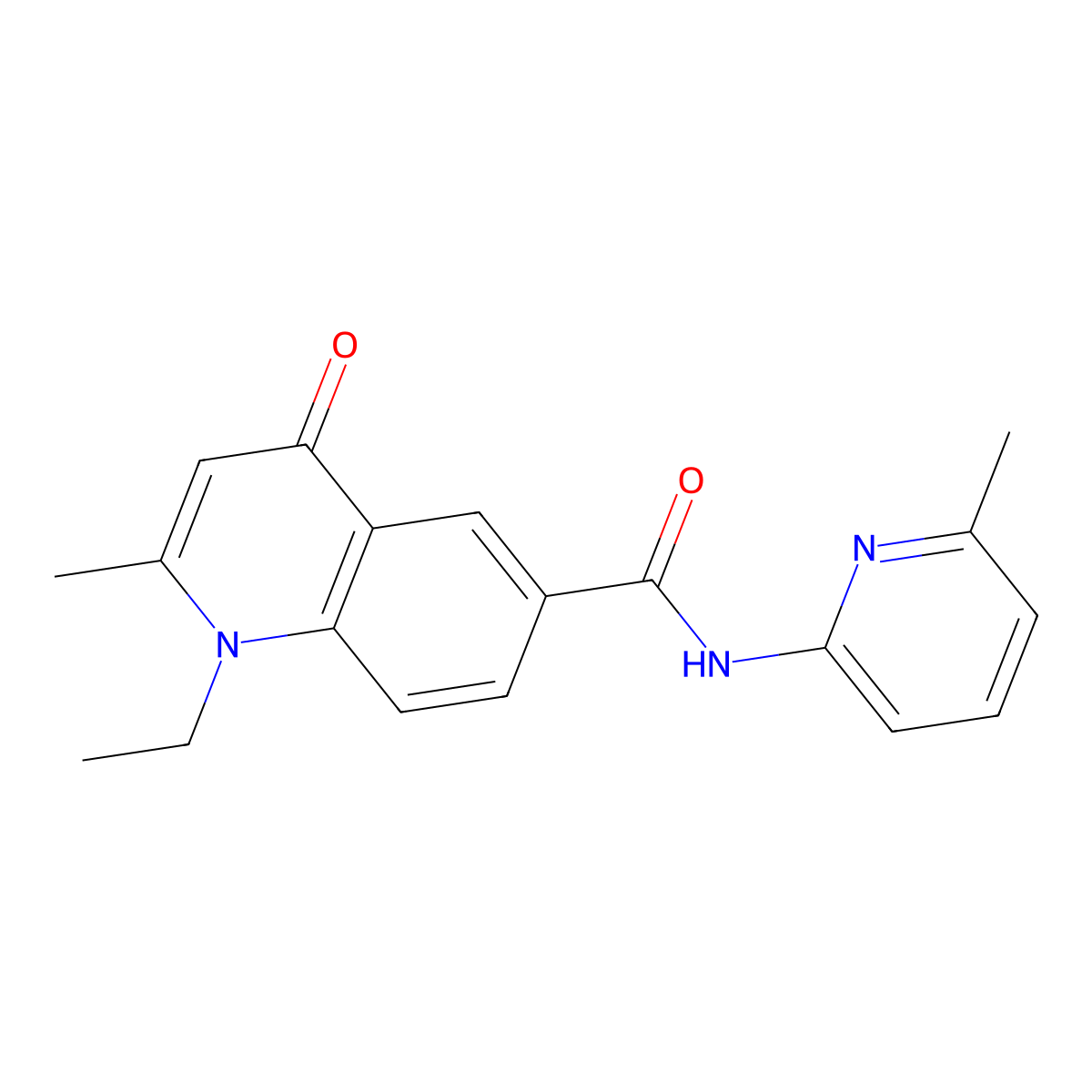 1-ethyl-2-methyl-N-(6-methylpyridin-2-yl)-4-oxo-1,4-dihydroquinoline-6-carboxamide molecular structure, CAS 1018130-27-2