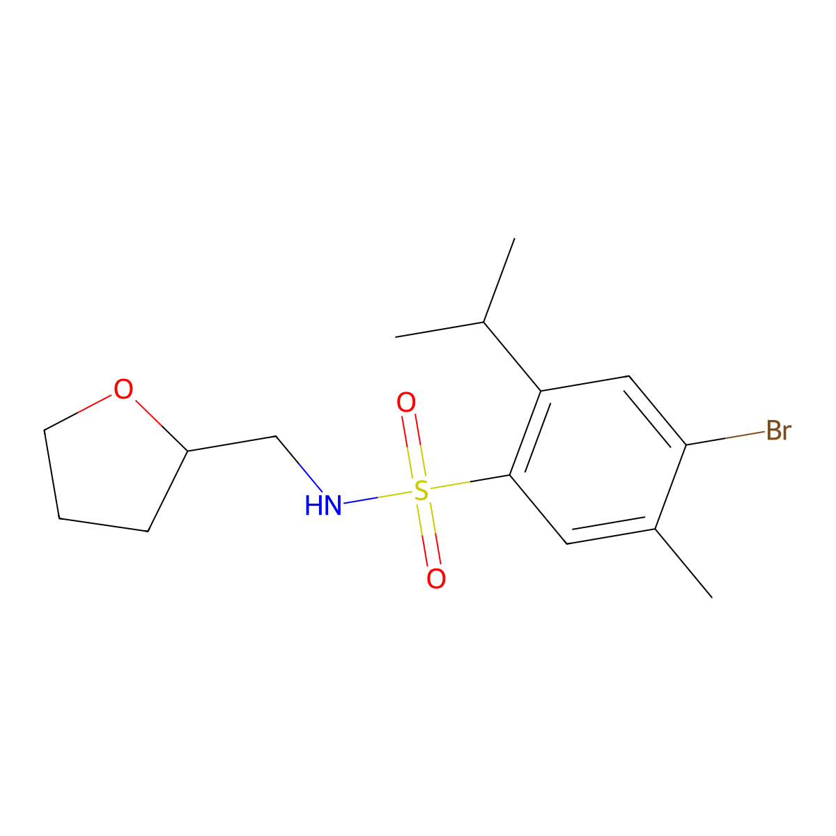 4-bromo-2-isopropyl-5-methyl-N-(tetrahydro-2-furanylmethyl)benzenesulfonamide molecular structure, CAS 1018130-72-7