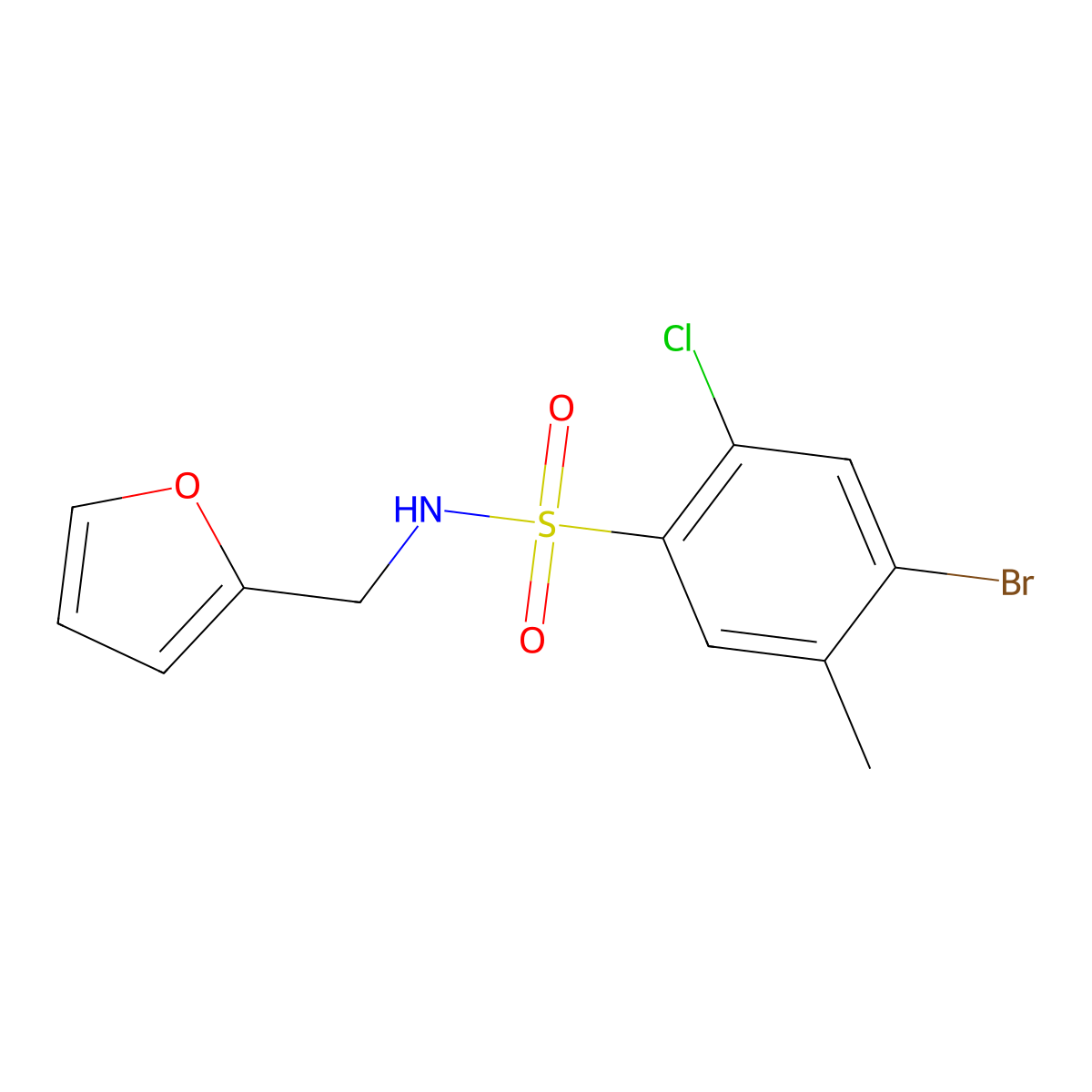 4-bromo-2-chloro-N-(2-furylmethyl)-5-methylbenzenesulfonamide molecular structure, CAS 1018131-03-7