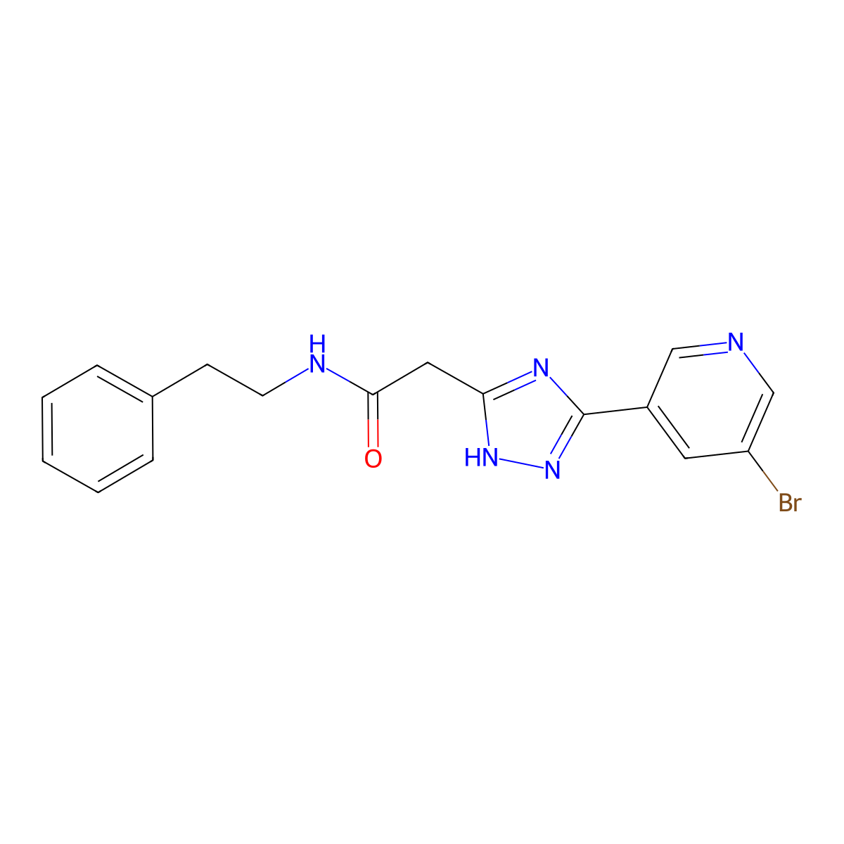 2-[5-(5-bromopyridin-3-yl)-1H-1,2,4-triazol-3-yl]-N-(2-phenylethyl)acetamide molecular structure, CAS 1018131-33-3