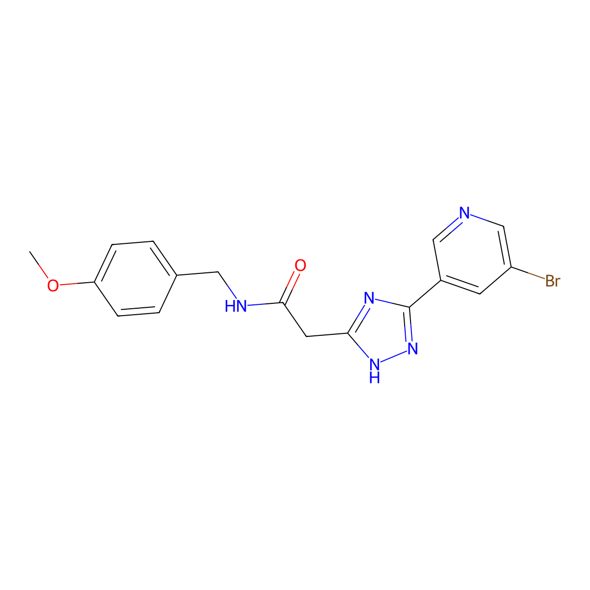 2-[5-(5-bromopyridin-3-yl)-1H-1,2,4-triazol-3-yl]-N-(4-methoxybenzyl)acetamide molecular structure, CAS 1018131-37-7