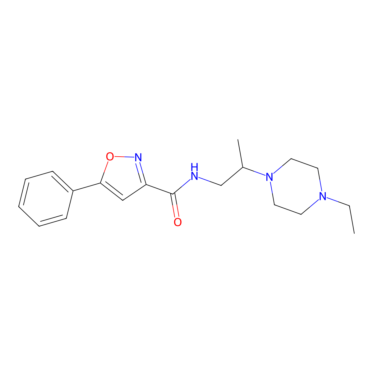 N-[2-(4-ethylpiperazin-1-yl)propyl]-5-phenyl-1,2-oxazole-3-carboxamide molecular structure, CAS 1018132-62-1