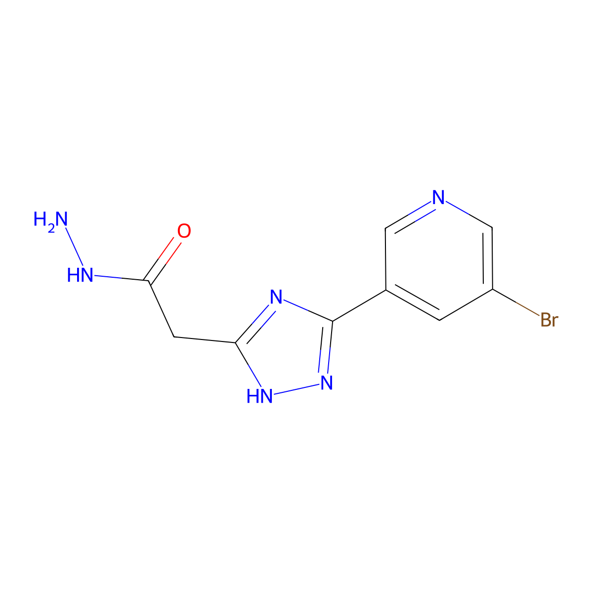 2-[5-(5-bromo-3-pyridyl)-1H-1,2,4-triazol-3-yl]acetohydrazide molecular structure, CAS 1018135-73-3