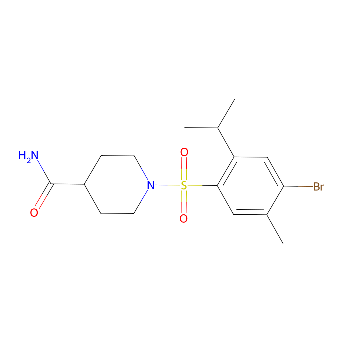1-[(4-Bromo-2-isopropyl-5-methylphenyl)sulfonyl]-4-piperidinecarboxamide molecular structure, CAS 1018137-23-9