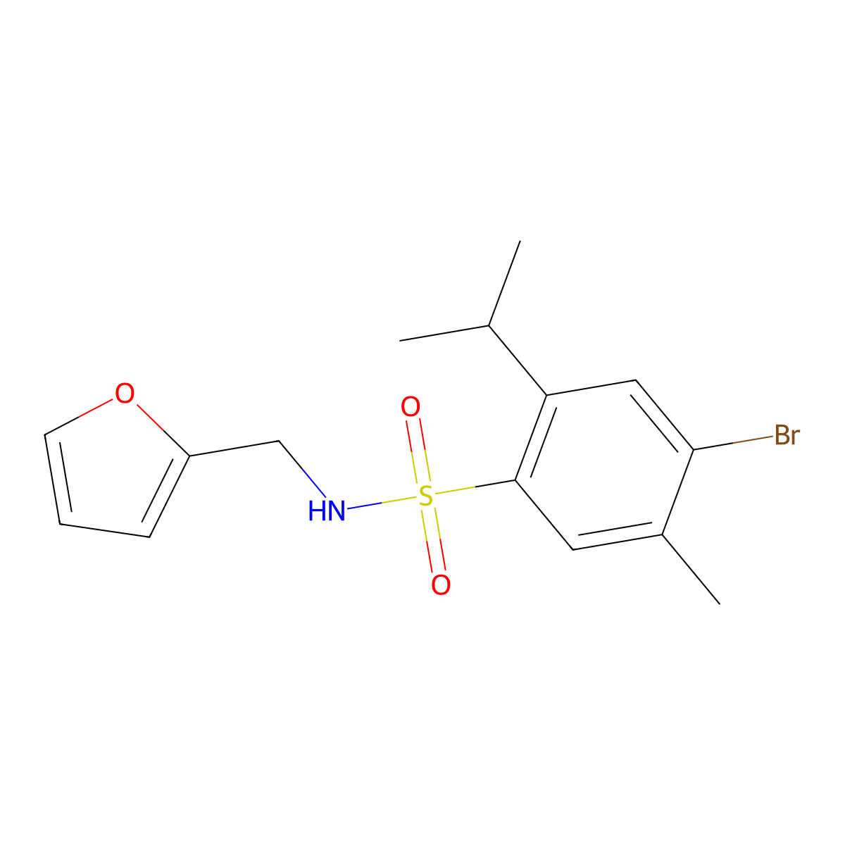 4-bromo-N-(2-furylmethyl)-2-isopropyl-5-methylbenzenesulfonamide molecular structure, CAS 1018137-39-7