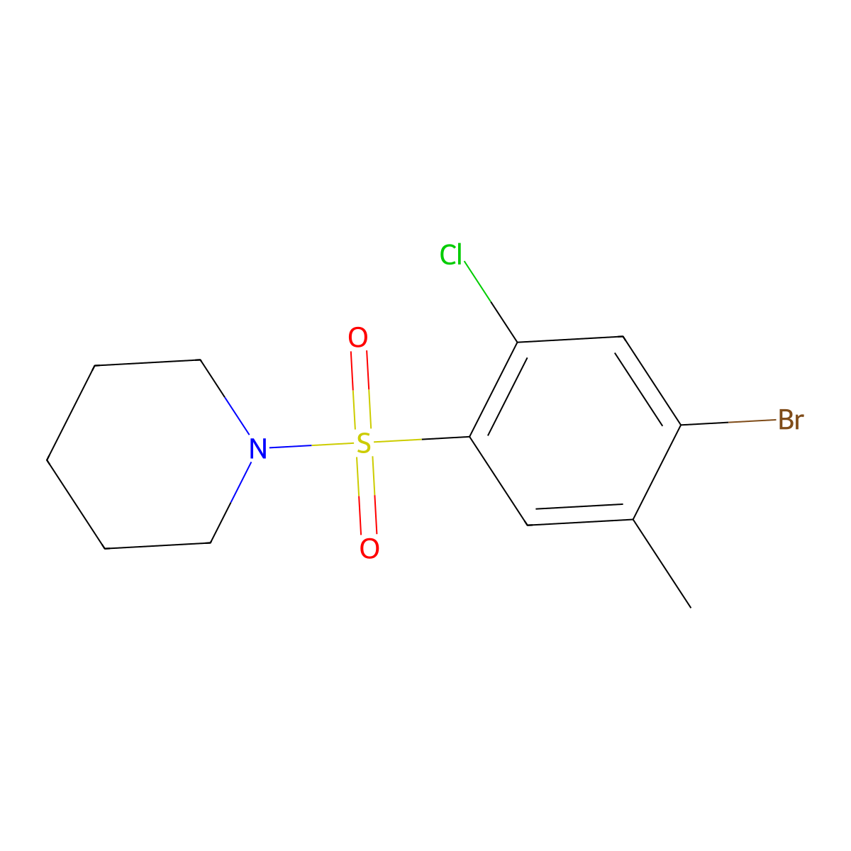 1-(4-Bromo-2-chloro-5-methylbenzenesulfonyl)piperidine molecular structure, CAS 1018137-67-1