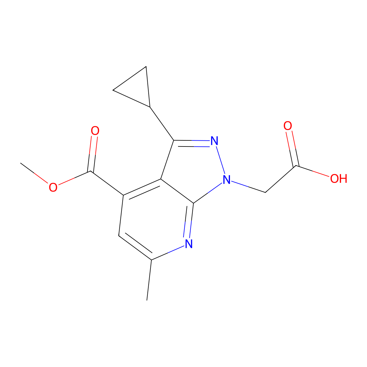 2-(3-Cyclopropyl-4-(methoxycarbonyl)-6-methyl-1H-pyrazolo[3,4-b]pyridin-1-yl)acetic acid molecular structure, CAS 1018141-95-1