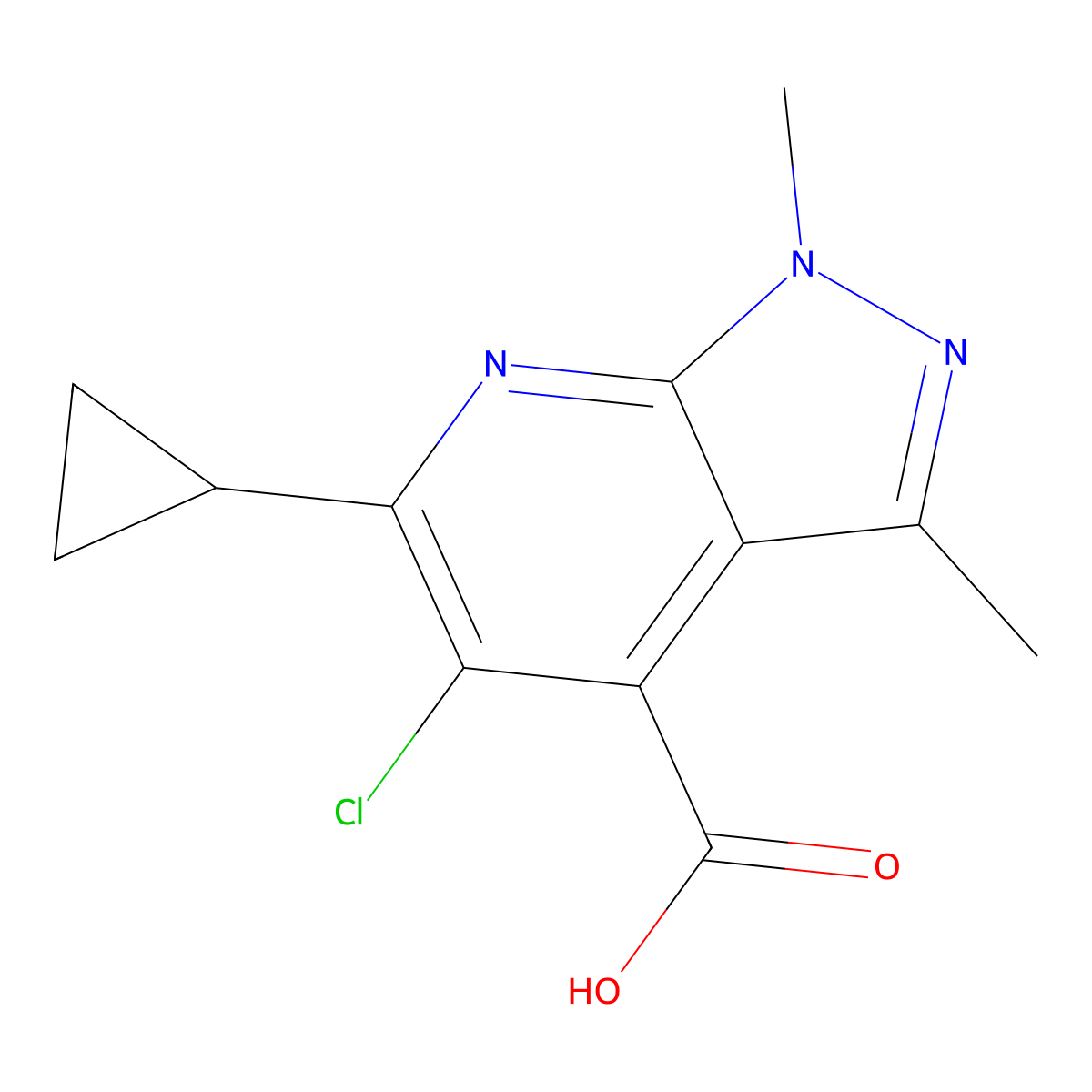 5-chloro-6-cyclopropyl-1,3-dimethyl-1H-pyrazolo[3,4-b]pyridine-4-carboxylic acid molecular structure, CAS 1018142-01-2