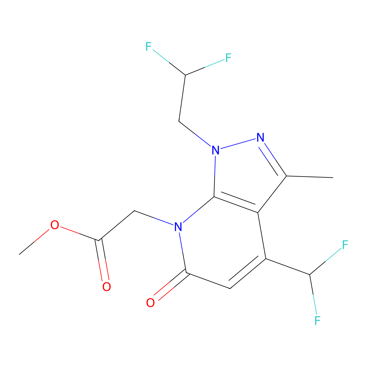 Methyl 2-(1-(2,2-difluoroethyl)-4-(difluoromethyl)-3-methyl-6-oxo-1H-pyrazolo[3,4-b]pyridin-7(6H)-yl)acetate molecular structure, CAS 1018142-30-7