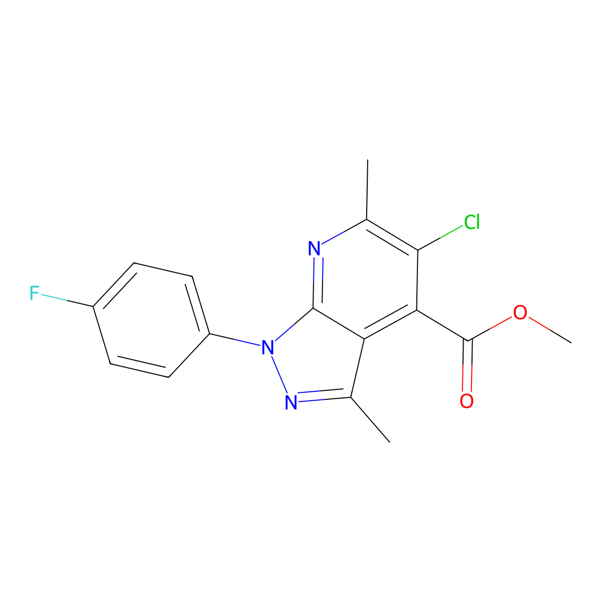 methyl 5-chloro-1-(4-fluorophenyl)-3,6-dimethyl-1H-pyrazolo[3,4-b]pyridine-4-carboxylate molecular structure, CAS 1018142-50-1