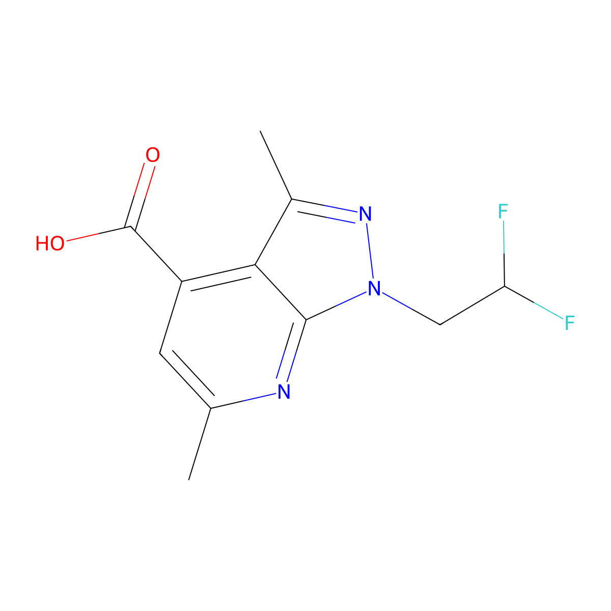 1-(2,2-difluoroethyl)-3,6-dimethyl-1H-pyrazolo[3,4-b]pyridine-4-carboxylic acid molecular structure, CAS 1018142-54-5