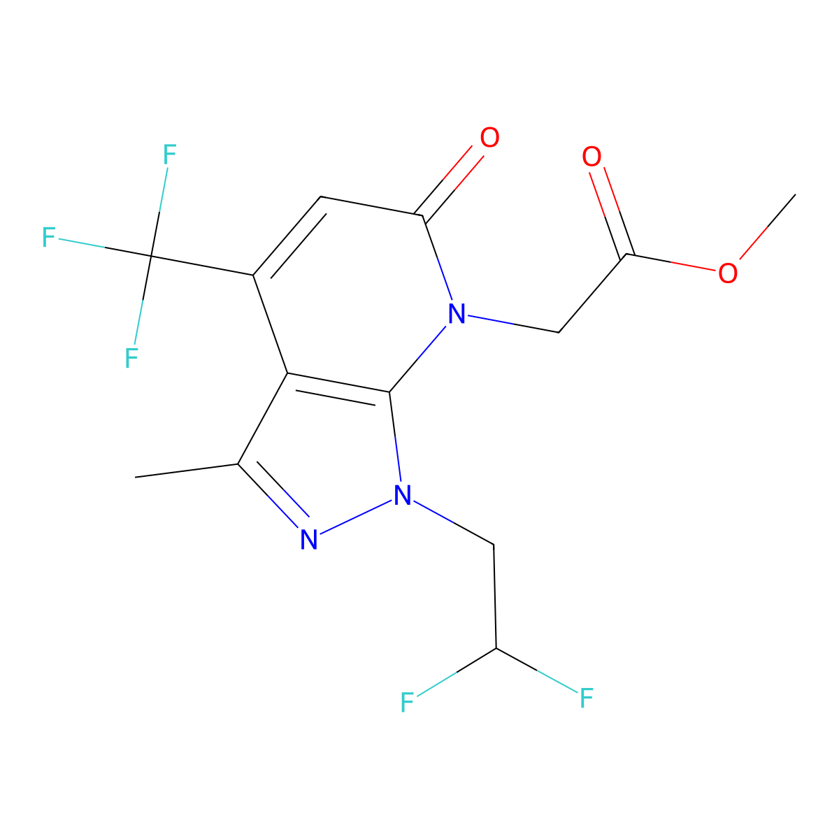 Methyl 2-(1-(2,2-difluoroethyl)-3-methyl-6-oxo-4-(trifluoromethyl)-1H-pyrazolo[3,4-b]pyridin-7(6H)-yl)acetate molecular structure, CAS 1018142-58-9