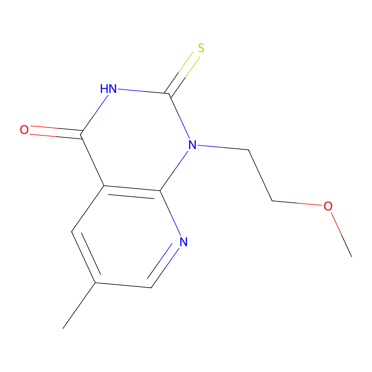 2-Mercapto-1-(2-methoxyethyl)-6-methylpyrido[2,3-d]pyrimidin-4(1H)-one molecular structure, CAS 1018142-68-1