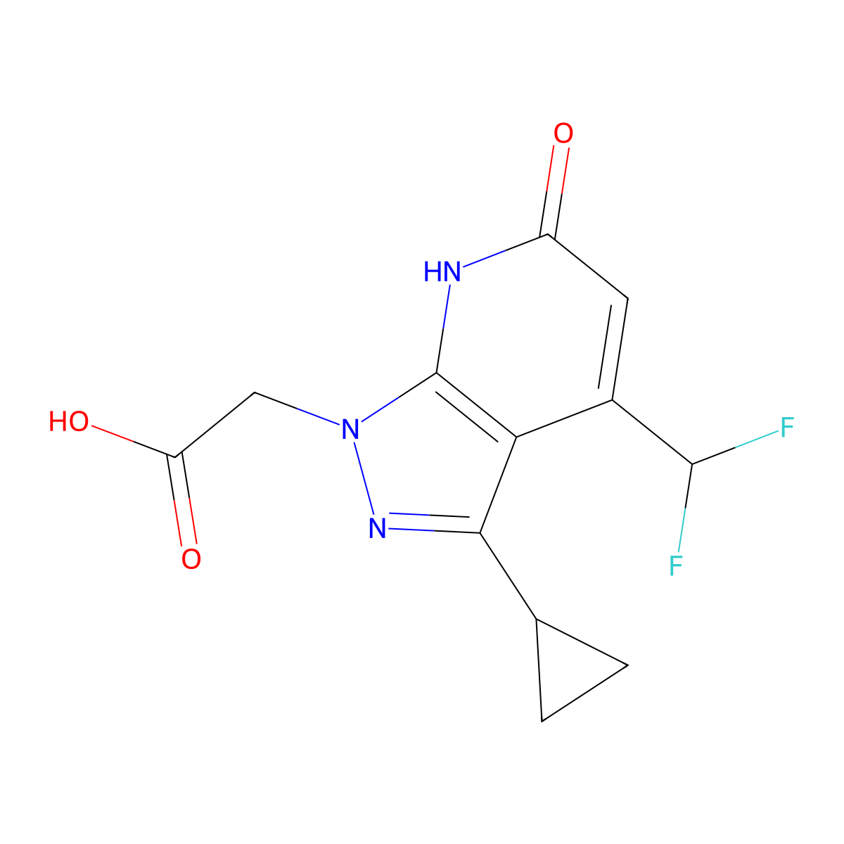 [3-cyclopropyl-4-(difluoromethyl)-6-oxo-6,7-dihydro-1H-pyrazolo[3,4-b]pyridin-1-yl]acetic acid molecular structure, CAS 1018142-71-6